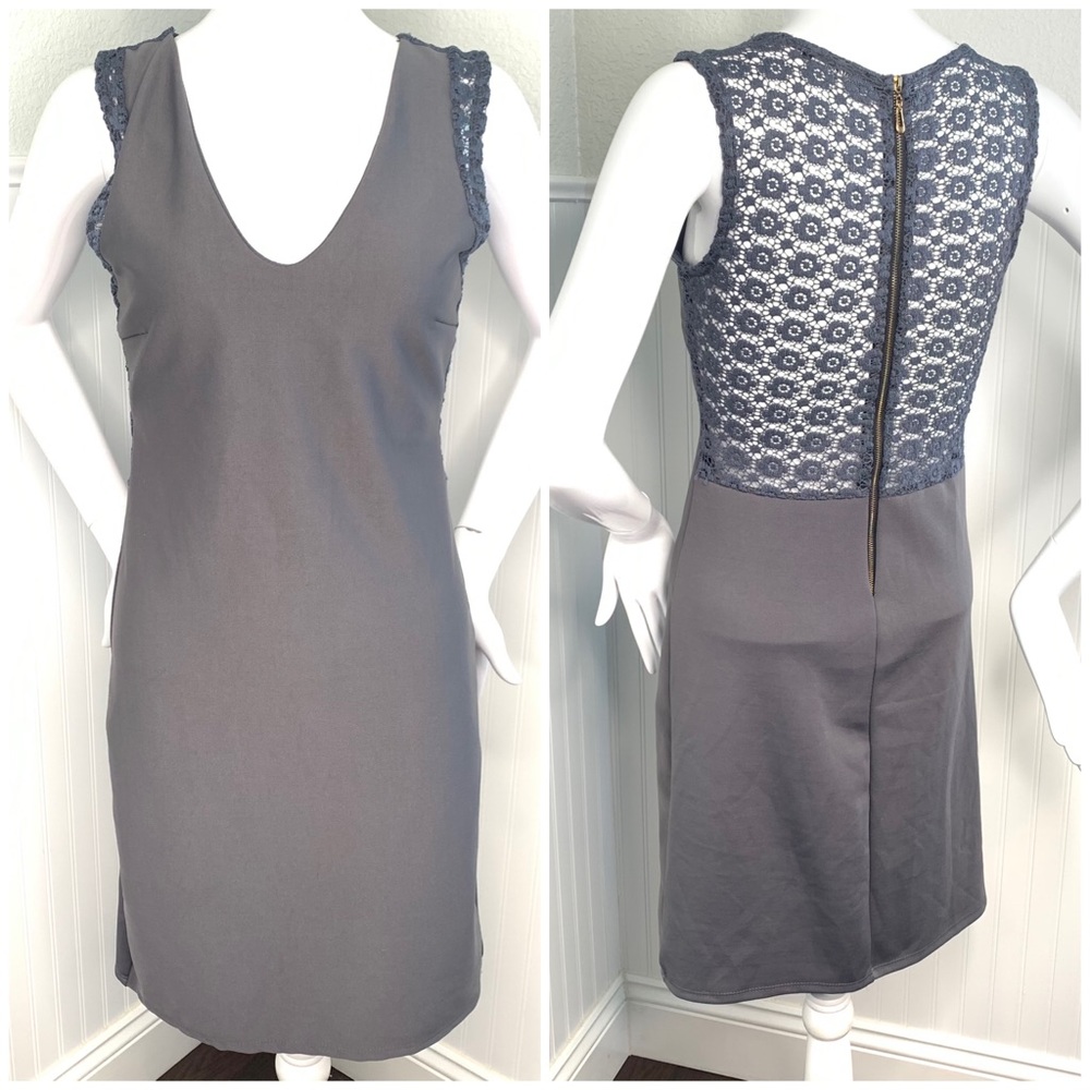 Milly | Sleeveless 2-Tone Grey Lace-Back Dress